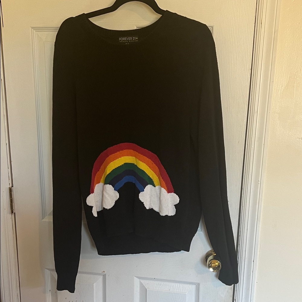 Forever 21 Plus Black Sweater with Vibrant Rainbow